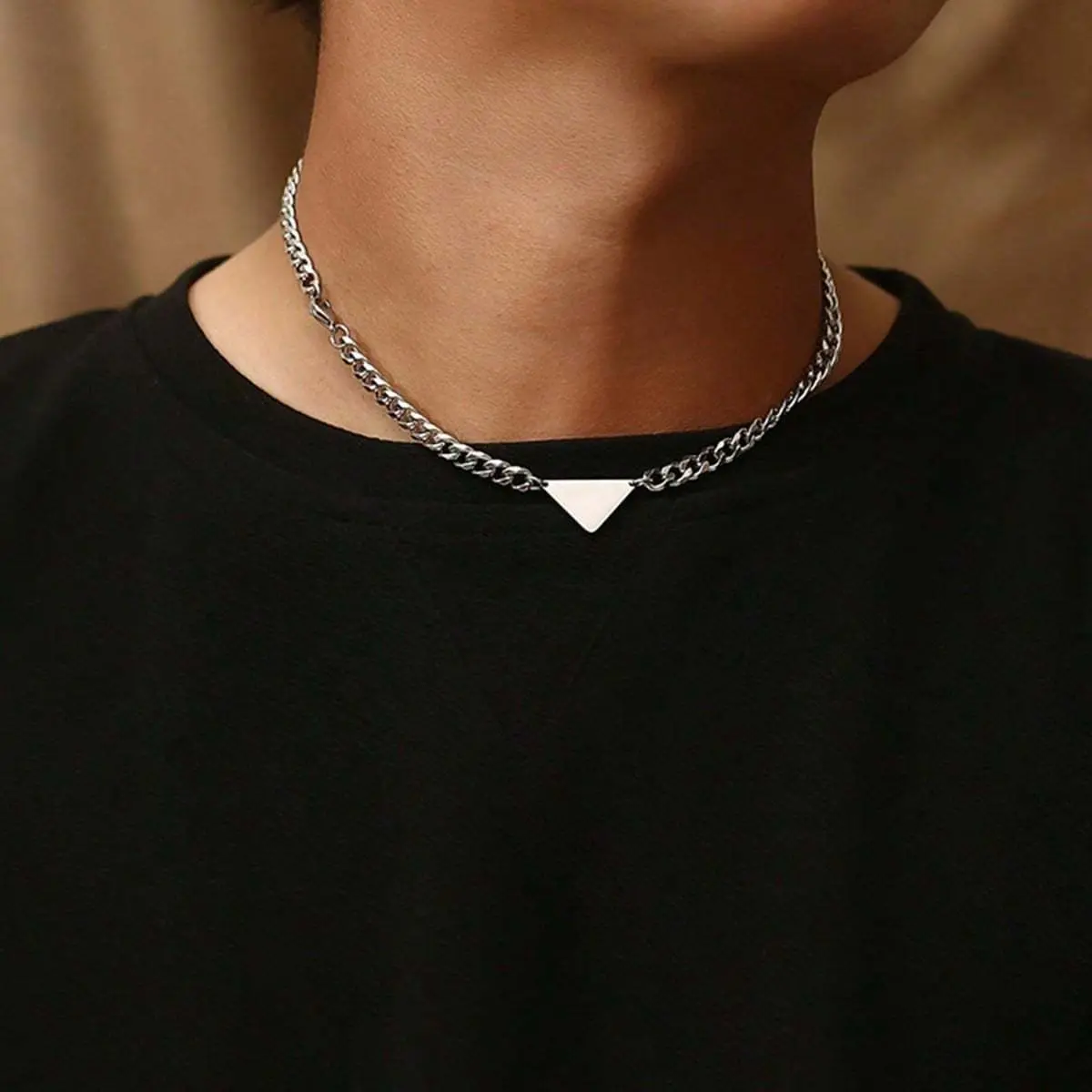 Men's Stainless Steel Cross Necklace with Triangle Pendant and Minimalist Chain, Hip-Hop Trendsetter Jewelry for Daily Wear, Cross Necklaces, Hip Hop Jewellery