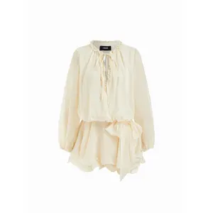Cider Chiffon V-Neck Puff Sleeve Ruffled Babydoll Mini Dress SwimWeek
