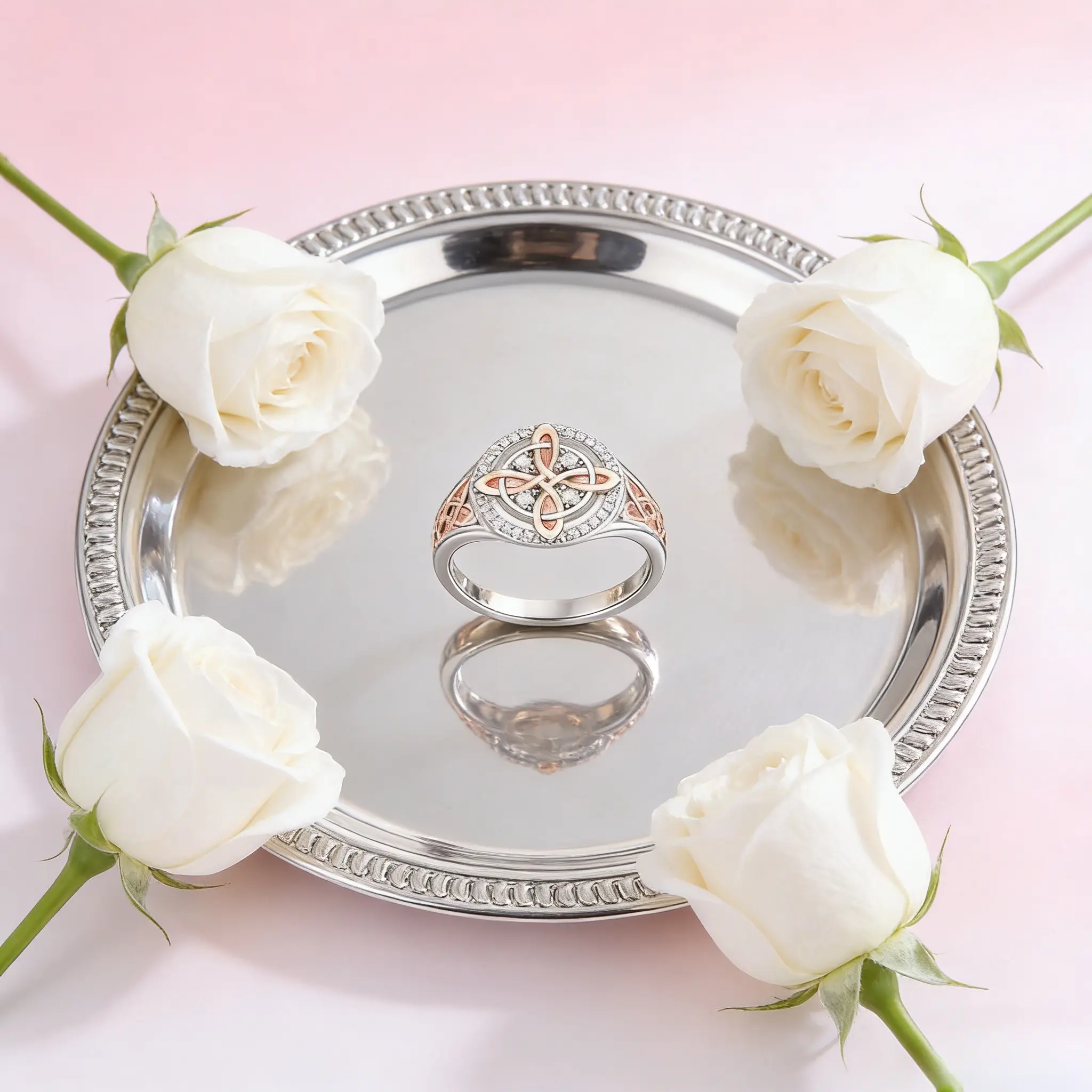 Sterling Silver Rose Gold Plated Celtic Knot Ring, Anillo Nudo de Bruja Plata  Original Witch Knot Jewelry, Cubic Zirconia Decorated  Witches Knot Ring, Witchtok Witch Jewerly Pagan Jewelry for Devotion for Protection