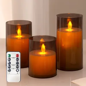 LED Candles Battery Operated Candle with remote, Grey Flameless Candles for Home Decor White Glass Candle for Valentine's Day