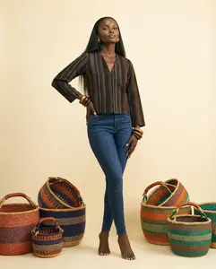 Agboedo Drape Aso Oke Jacket - Luxurious Open-Front Top