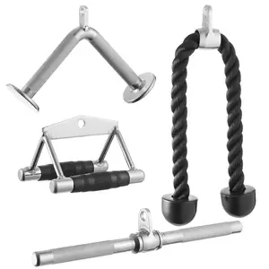 Cable Set Machine Attachments Down Pulldown System Gym Pull V-Bar Handle Tricep Rope Home Exercise Starter Set Intro Rope Triceps Handles Press Double D Beginner