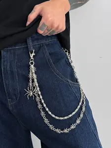 Unisex Fashion Dual-Layer Belt Chain, Metal Spider Pendant Waist Chain, Casual Hip-Hop Style, Daily Wear Accessory, Perfect for Everyday Use