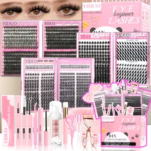 YIDUO 1214 Pcs Lash Clusters Kit, Cat Eye/Manga/Fairy/40D/60D/80D/ 100D/Bottom Lashes Clusters Kit WaterProof Lash Eyelash Extensions Set with Everything You Need for Beginners and Proficient, Soft comfortable Easy Apply Natural Lookfor Makeup Daily Life
