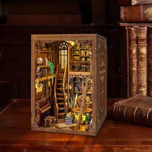 Wanjuan Book House Adult DIY 3D Wooden Puzzle Gift Nook Kit - LED Lights Equipped Table Corner Ornament, Alkaline Manganese Dioxide Powered Mini Dollhouse Fairy Tale Bookshelf Decor Toy Set classic design handmade