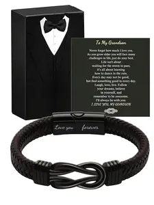 Graduation Gift for Grandson, Cool Infinity Symbol Leather Bracelet, Perfect for Birthday, Christmas, Anniversary, Valentine's Day, Men's Gifts