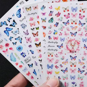 Butterfly Nail Stickers, Vibrant Designs, Blue Fresh & Sweet, Floral & Deer Patterns, Clear Texture, Easy Application
