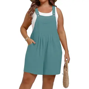 Plus Size Overalls for Women Short Rompers Adjustable Straps Summer Casual Jumpsuits Outfits With Pockets