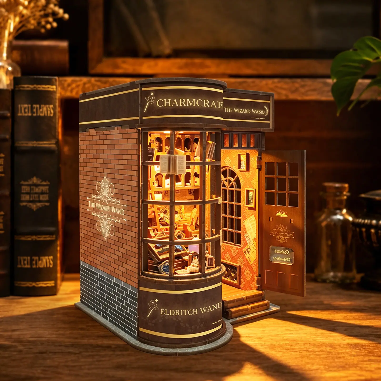 The Wizard Wand Book Nook Kit with LED Lights | Wooden Wand Shop Miniature Diorama Kit, Magical Fantasy Shelf Decor & Relaxing DIY Craft Gift for Adults