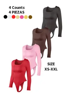 Women's Long Sleeve Shapewear Bodysuit, Thong Design, Square Neck Slimming Tummy Control, High Waist Shaperwear, Ladies Underwear & Shapewear, Women's Seamless Shapewear