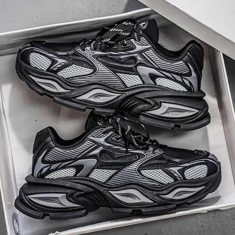 Men's Chunky Retro Mesh Panel Lace-Up Dad Shoes - Men's Shoes with Sculpted Thick Sole, Layered Upper, Cloudnova Design, Breathable, Shock-Absorbing, Lightweight, Comfortable, Steel Toe, Water-Resistant for Streetwear, Everyday Wear Loafers