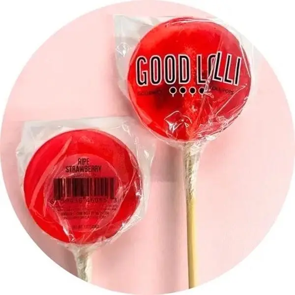 Good Lolli Ripe Strawberry Lollipop - Gourmet Lollipop  Snack Candy Sweet Natural Fruit Fruity