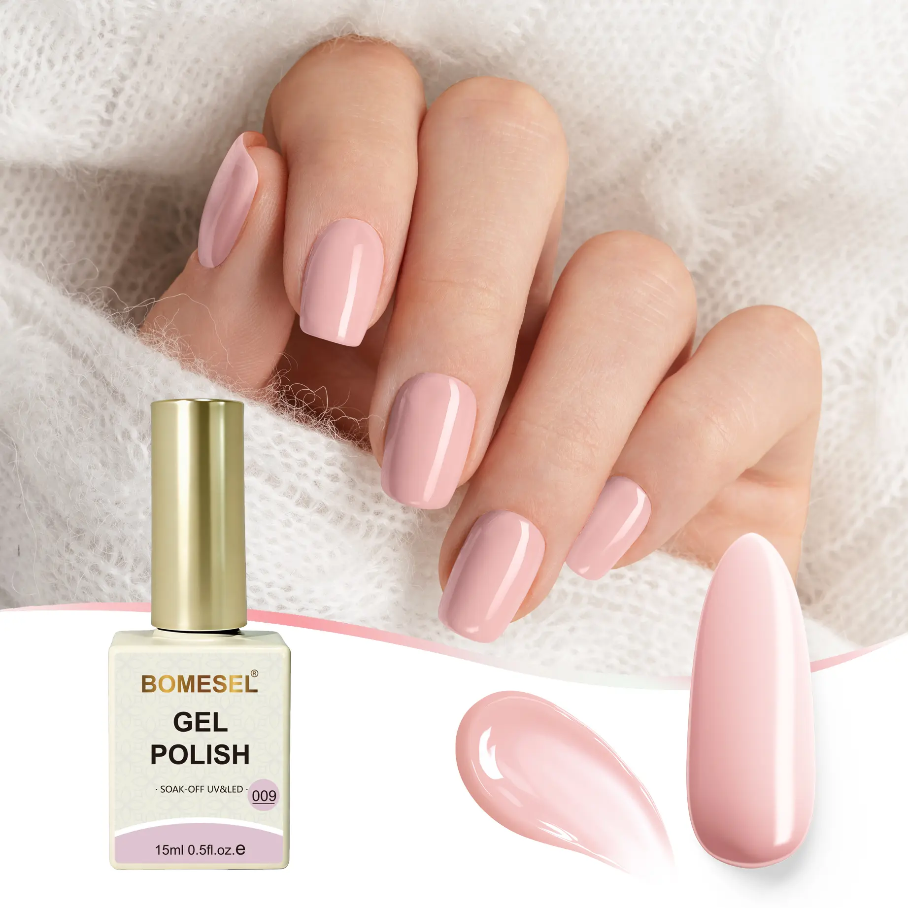 BOMESEL Gel Nail Polish - Nude Pink Creamy Finish, 15ml Jumbo Size, High Pigment, Chip-Resistant Soak-Off Formula, Cures Under UV-LED Lamp, Salon-Quality DIY Manicure, 21-Day Long-Lasting Wear