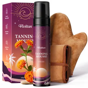 VIVITAN Self Tanner Mousse Kit - 1-Hour Express Dark Bronze + 250mL XL w/Mitt & Strap | Plant 30% DHA for Long-Lasting Tan | No Orange Tones, Streak-Free & Odorless | Natural Sunless Glow