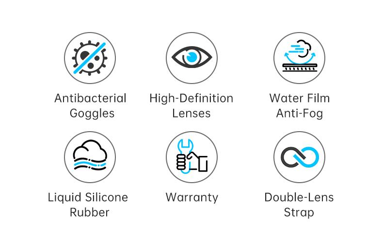 WHALE Adult Swimming Goggles, Polycarbonate Anti-Fog Lenses, Water-Film Coating, Wide View, Soft Silicone Seal, Adjustable Nose Bridges, Adjustable Fit Goggles for Swimming