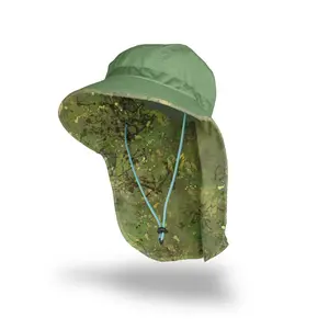 Farmers Defense Sun Hat - Green Brush Camo  - Sun Hat for Men & Women | Adjustable Strap & Neck Flap | Unisex Bucket Hat with UV Protection for Gardening, Fishing, Golfing, Beach, Outdoor Activities | UPF 50+