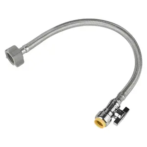 18" 1/2" Push X 7/8" BC Toliet Hose W/H Straight Stop Valve, 1/4-Turn