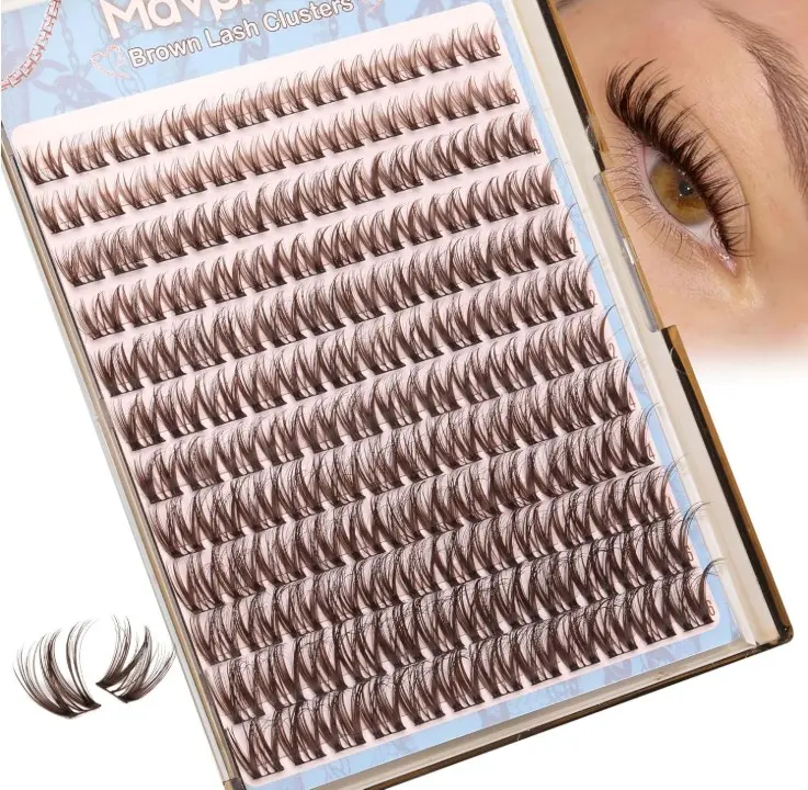 Flaunt Lash Clusters Brown Eyelash Clusters Cluster Lashes Ultra-Dense Lash Clusters Eyelashes Extension Waterproof Individual Lashes Dark Brown Wispy CC-Curly Lash Extensions (144Pcs, 8-16MM)