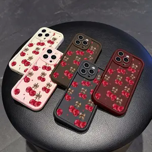 High bamboo leopard print bow cherry pattern, suitable for couples to use as a phone case, suitable for Apple 11/12/13/11/14/16/17/15/PRO/PROMAX/PLUS/Air and other phone models, a good choice for boyfriends and holiday gifts