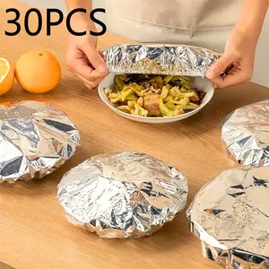 30 Reusable Aluminum Foil Elastic Food Storage Covers, Refrigerator Freshness Lids, Kitchen Sealing Film, Suitable for Bowls Plates Utensils
