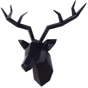 INS Style Deer Head Wall Decor, Square Resin Elk Head Wall Art, Modern Minimalist Hanging Sculpture for Home & Living Room