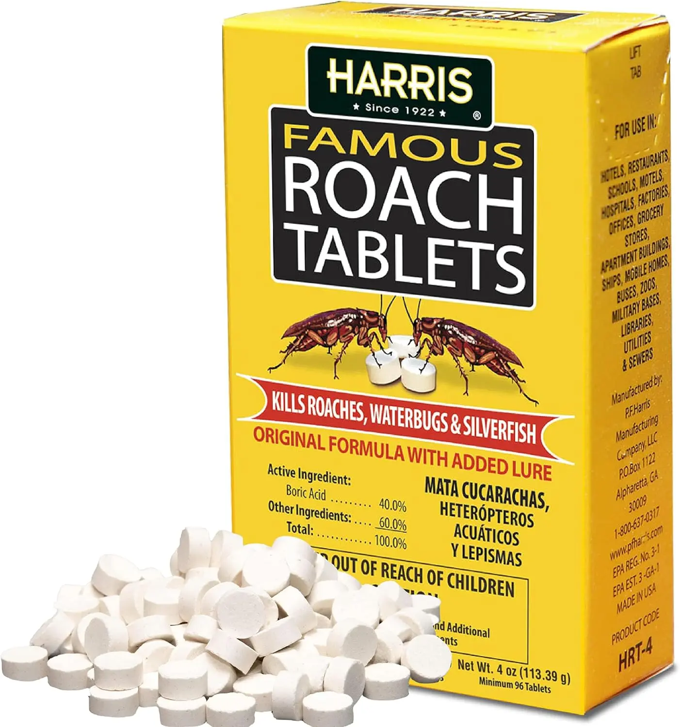HARRIS Boric Acid Roach Tablets 96-Count, Long-Lasting Indoor Insect Killer with Lure