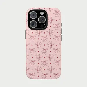 [New Arrivals]Coquette Phone Case |     Pink Cherry Bow Pattern With Cute Romantic Aesthetic