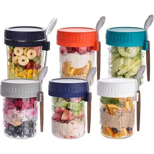 6 Pack Overnight Oats Containers with Lids and Spoons, 16 OZ Glass Oatmeal Container With Measurement Marks for Chia Pudding, Yogurt, Breakfast, Airtight Leak Proof, Clear
