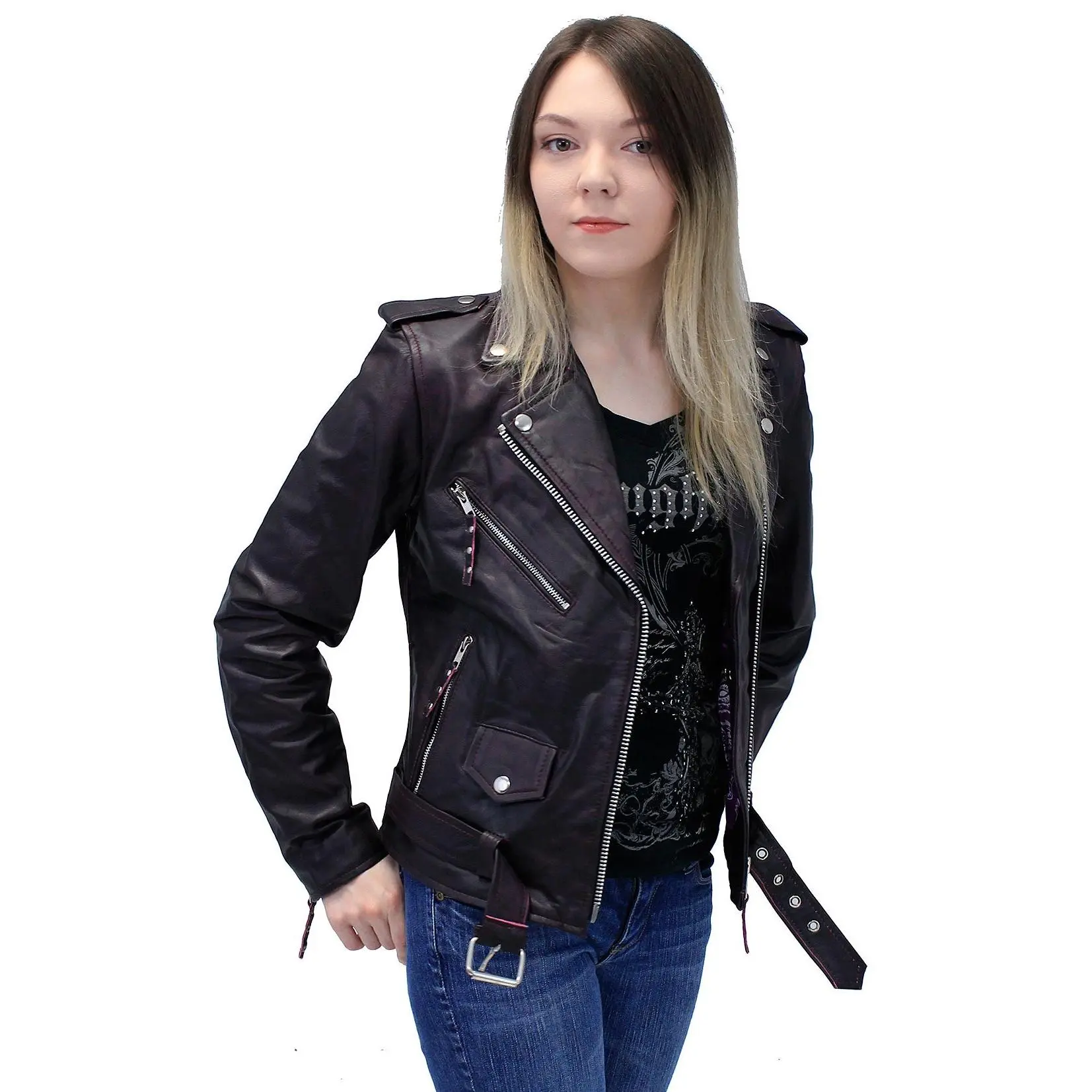 Vintage Purple Leather Motorcycle Jacket #LA6832117P