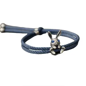 New 1pc Retro And Vacation Style Cute Rabbit-shaped Design Pendant, Matched Red Braided Chain Bracelet, Fashion Accessories For Everyday Wear And Party, Creative Gifts For Both Men And Women, No Choking Hazard