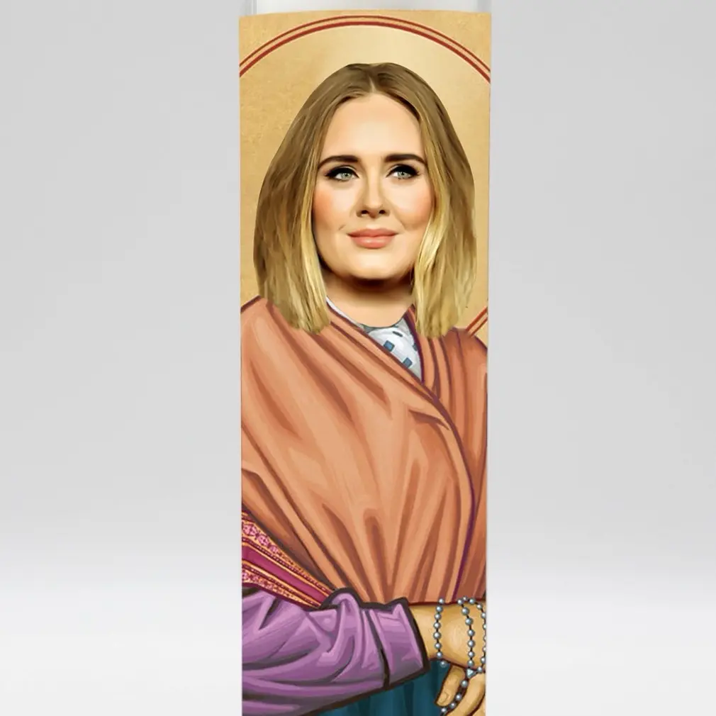 Adele Celebrity Saint Prayer Candle - 8 inch Glass Prayer Votive - 100% Handcrafted in the USA - Novelty Celebrity Gift