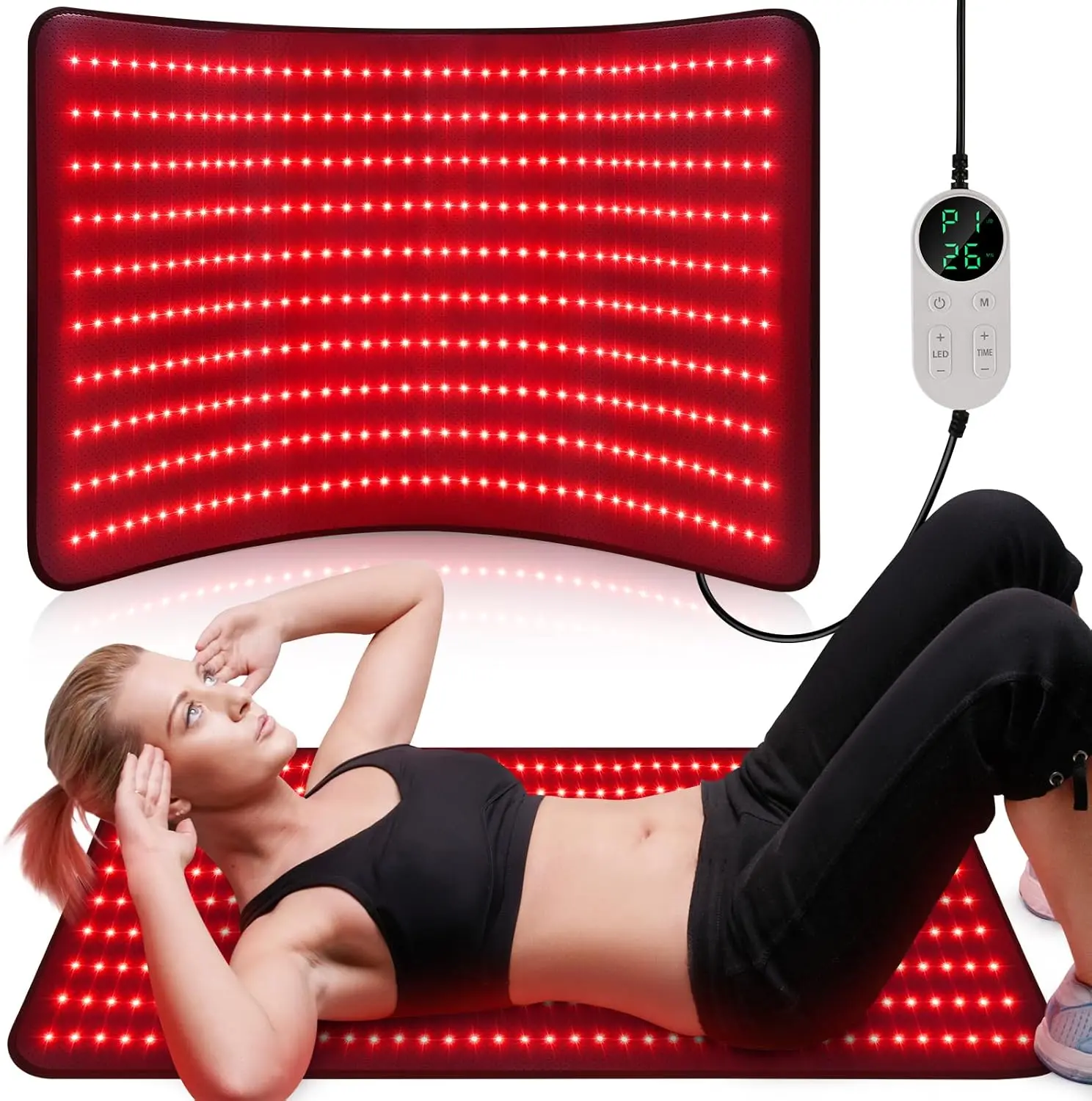Pedete Red Light Therapy Mat – 660nm & 850nm Dual Wavelengths, 35W LED Light Therapy Pad, 10-90 Minute Timer, Adjustable Brightness, Portable Rubber New Head Kids Casual Facial Spa Tool, Gift for Girls, Arms, Back, Portable Heating Pad, Youth, Single Pad