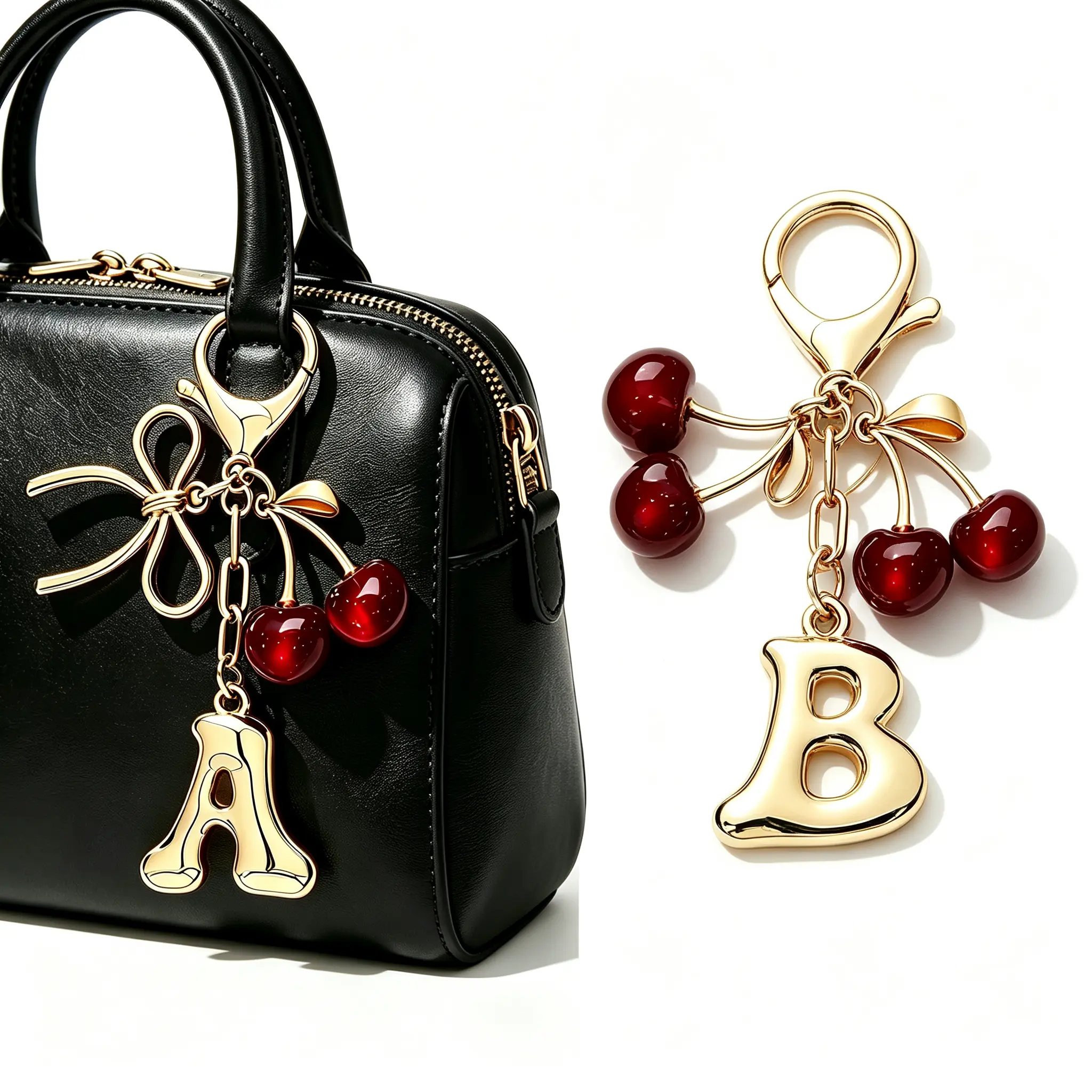 Women Fashion Alloy Cherry Bow Letter Pendant Keychain, Casual All-Seasons Accessory, Cute Keychain for Handbags Backpack Wallet, Car Key Chain for Students