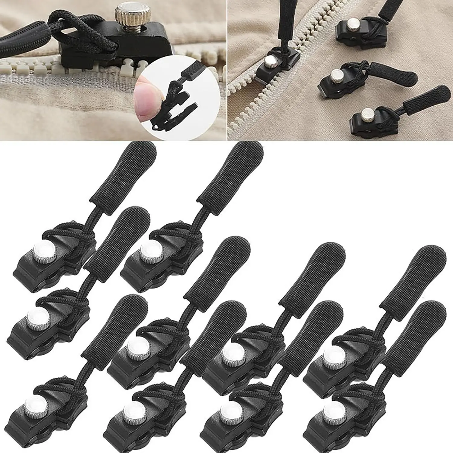 Universal Zipper Repair Tool 9-piece Set -3 Large, 3 Medium, 3 Small - Durable Replacement Head for Easy Repair