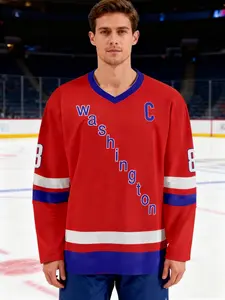 Washington Capitals Long Sleeve Hockey Jersey - Alexander Ovechkin #8 Lightweight Breathable, Best Gift, Sporty Style, All Seasons