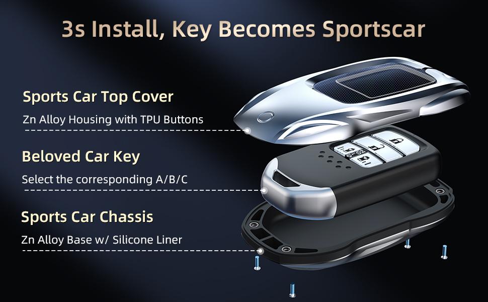 for Honda Key Fob Cover with Keychain - 2025 2024 2023 2022 2021 2016-2020 Civic Accord CR-V Pilot HR-V Ridgeline Odyssey Passport Key Fob Case Protector (Classic Black,For Honda-B)