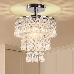 Small  Chandelier Led  Ceiling Lights 3 Tiers  Raindrops Chandelier Pendant Lighting Fixture Decoration for Bedroom Hallway Living Room,Chrome,E26