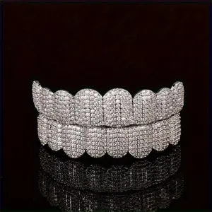 Rogue Gem Hip Hop Cubic Zirconia Teeth Grills 2pcs Set - 20pcs Top & Bottom Grills for Rappers and Cosplayers with Glittering Finish Oral