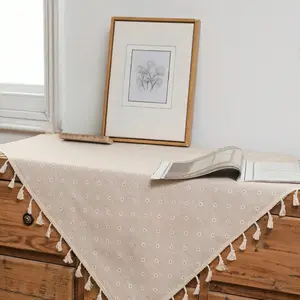 1pc Small Daisy Square Tablecloth with Fringe, Dust Cover for Bedside Cabinets, Multifunctional Home Decor, All Seasons Use