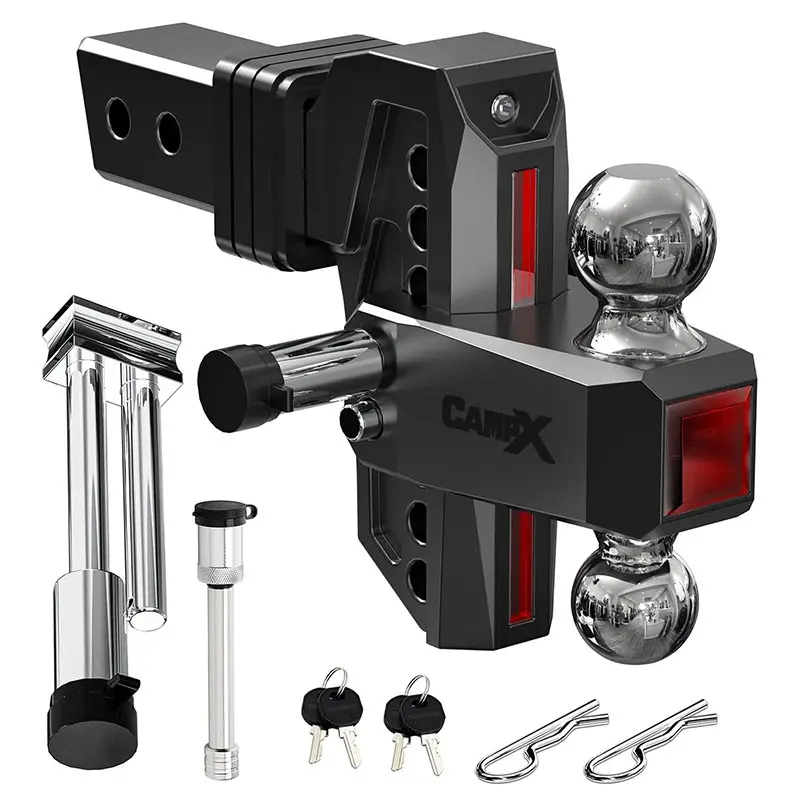 Adjustable Trailer Hitch Fits 2.5" Receiver, 6" Drop & Rise, Dual Solid Ball 2" and 2-5/16"(18,500 LBS GTW), Heavy Duty Aluminum Tow Hitch