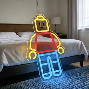 Building Block Toy Neon Lights, Game Wall Decor for Kids, Classic Toy Signs, Bedroom, Boys' Cave, Toy Collectors, Teen Gifts - 8.66 x 13.39 inches