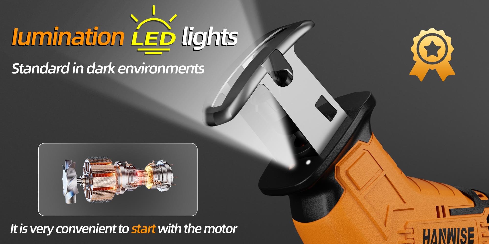 HANWISE's newly upgraded electric reciprocating saw, equipped with LED lighting and safety lock, for multi-purpose cutting, optional 1 or 2 batteries, including replaceable saw blades, discounted tool set, men's gift, Christmas gift