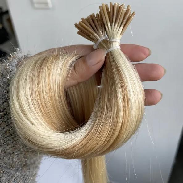 Luxurious Blonde I-Tip Human Hair Extensions 12-28 Inch 50pcs 30g/Pack 100% Remy Silky Straight Invisible Keratin Pre-Bonded No Tangle No Shedding Soft Natural Look For Daily Party Salon Use