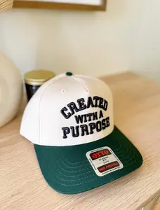 Embroidered Puff Created with a Purpose Trucker Hat || Christian Hat || Faith Apparel || Embroidered Trucker Cap || Jesus hat || Summer Hats
