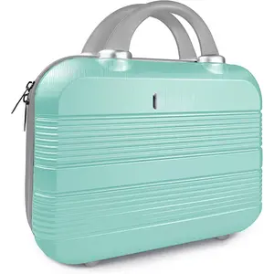 14" Portable Hard Shell Makeup Travel Case - Stylish PC+ABS  Organizer for Women - Scratch-Resistant, Elastic Strap, Mini Suitcase -  for Romantic Gifts(Opal Green)