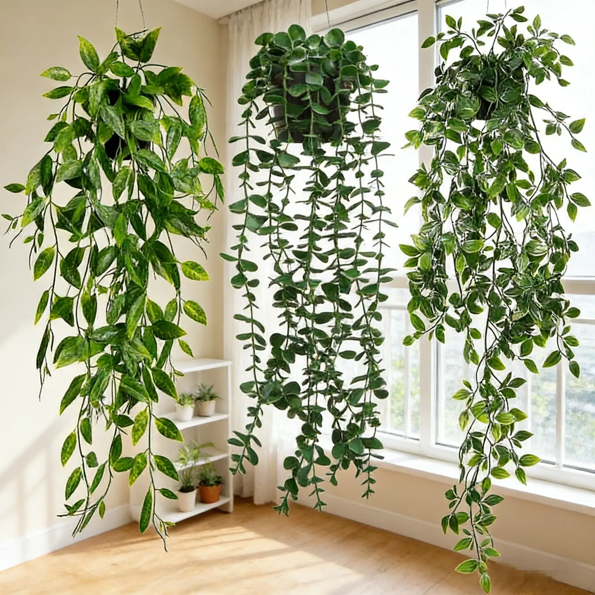 Plastic Eucalyptus Vines, Eucalyptus Leaves & Datura, Hanging Potted Fake Greenery for Indoor Decoration,You'll receive exactly 3 pcs