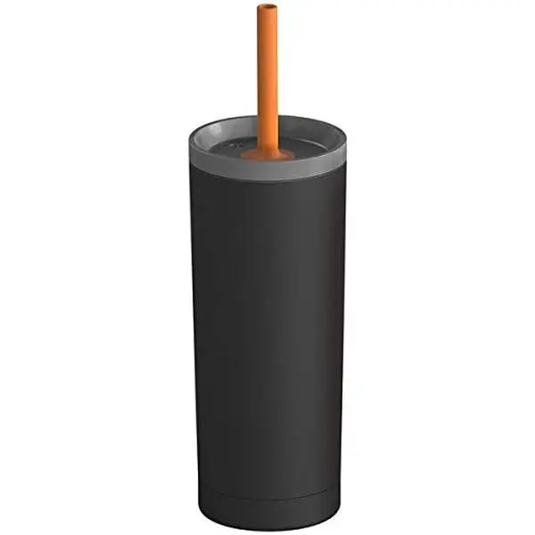 asobu Sippy Double Wall Stainless Steel Tumbler with Silicone Flexible Straw, 20 Ounces (Black)
