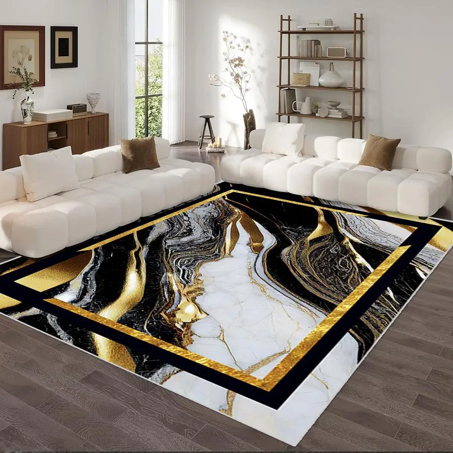 Marble Pattern Area Rug, Non-slip Soft Floor Mat, Rectangle Home Decorative Carpet for Living Room Bedroom Kitchen Study Room Hotel, Patio Rug