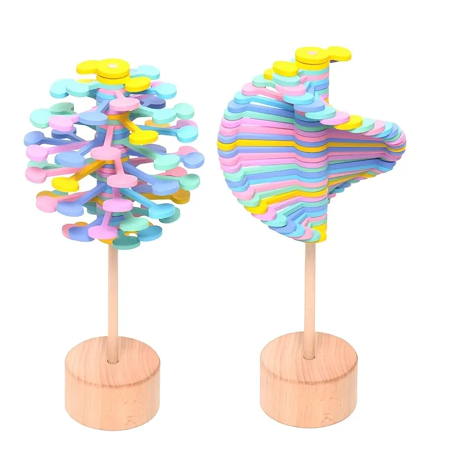 Math-Themed Colorful Rotating Windmill with Lollipop-Shape Layers & Wooden Base - No Electricity Required, Educational Toy for Math Enthusiasts, Home Decoration Gift, Christmas Indoor Decor