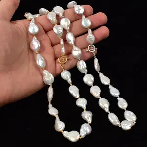 S925 Silver Natural Freshwater Baroque Irregular Water Drop Shape White Pearl Necklace Clavicle Chain Light Luxury High-end Feel Tahitianpearl